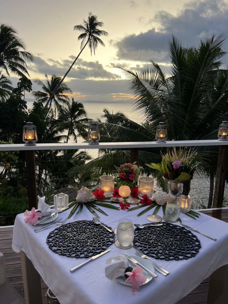 Couples dining at sunset